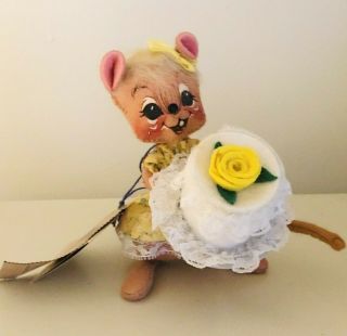 1995 Annalee Doll 7 " Birthday Girl Mouse W/cake 2026 Made In Meredith Nh
