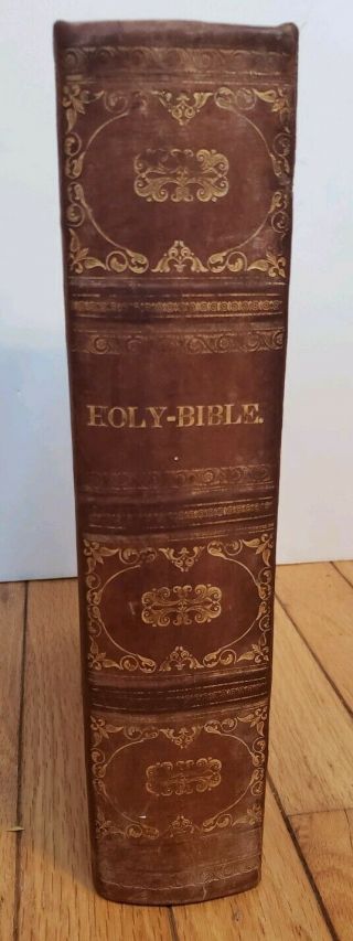 1846 Merriam American Bible Society Holy Bible Large Leather Bound Antique