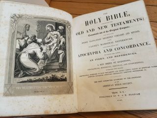 1846 Merriam American Bible Society Holy Bible Large Leather Bound Antique 5