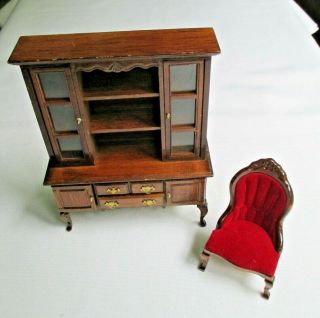 Vintage China Cabinet And Parlor Chair For Your Doll House