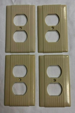 4 Vintage Ivory Bakelite Deco Uniline Ribbed Wall Outlet Covers