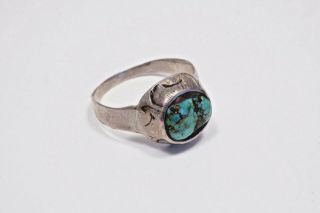 Antique Silver And Turquoise Ring From India,  Size 10