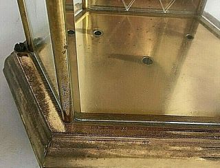 Brass and Glass Etched and Beveled Clock Case 6 Sided on Base 8
