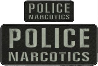 Police Narcotics Embroidery Patch 4x10 & 2x5 Hook On Back Grey Letters