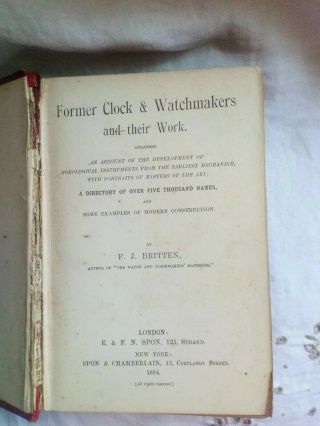 BRITTEN FORMER CLOCK AND WATCH MAKER ' S AND THEIR 1894 3