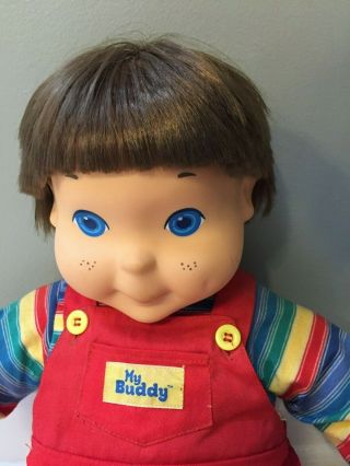Vintage My Buddy Doll Blue Shoes Brown Hair Blue Eyes 1985 Red Overalls