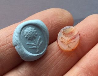 Antique Victorian Agate Intaglio Wax Seal - Depicting A Flower - Fob - Ring Writing