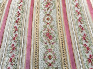 Vintage French Satin Lisere Brocade Jacquard Floral Fabric Pink Green Gold