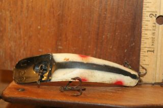 Vintage 4 Hook Helin U20 Flatfish Fishing Lure Red Spots White Black Stripe