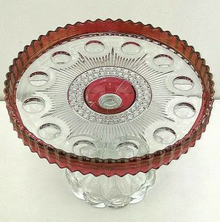 Eapg Antique Glass 1902 Manhattan Ruby Stained 10 1/2 Cake Stand Salver Rum Well