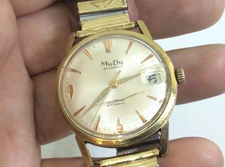 Antique Vintage Mudu Date 9ct Rolled Gold Automatic Mechanical Wristwatch