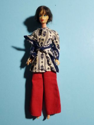 Barbie Doll Mod Red Bell Bottom Pants & Navy & White Print Tie Jacket - No Doll