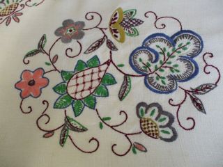 Vintage Linen Hand Embroidered Table Runner 43 " X 12 "