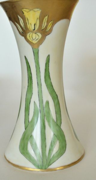 Arts and Crafts style hand painted 8 1/4 inch vase signed 1912 studio art 8