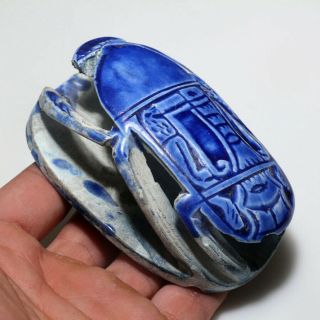 Massive - Vintage Hand Made Stone Egyptian Seal Scarab With Glaze Paint