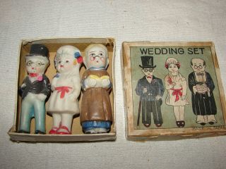 Antique Vintage Porcelain Bisque Doll Frozen Charlotte Style Japan Wedding Set
