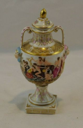 Capidomente Small Urn Bolted Nude Greek Scene Gold Vase