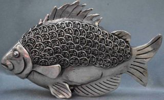 Ancient China Collectable Handwork Miao Silver Carve Wealthy Goldfish Statues