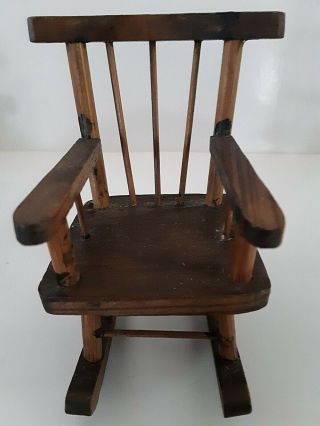Vintage Miniature Brown Wooden Rocking Chair