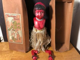 Antique Celluloid & Tin Hawaiian Hula Dancer Girl Wind Up Toy Japan