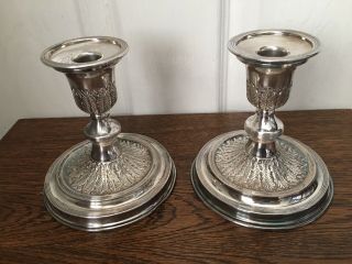 Small Silver Plated Hand Chased Candle Sticks Ep On Copper