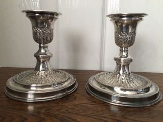Small Silver Plated Hand Chased Candle Sticks EP On Copper 2