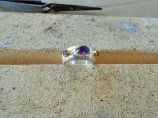 24K pure gold,  Hand Made Hammered Silver Ring & Amethyst 2