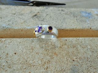 24K pure gold,  Hand Made Hammered Silver Ring & Amethyst 3