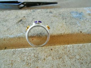 24K pure gold,  Hand Made Hammered Silver Ring & Amethyst 4