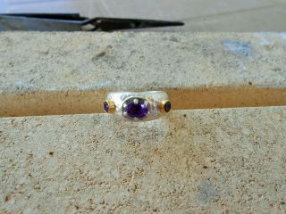 24K pure gold,  Hand Made Hammered Silver Ring & Amethyst 5