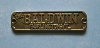 Baldwin Refrigerator - Ice Box Brass Advertising Name Plate Burlington,  Vermont