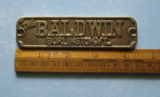 Baldwin Refrigerator - Ice Box brass Advertising name plate Burlington,  Vermont 2