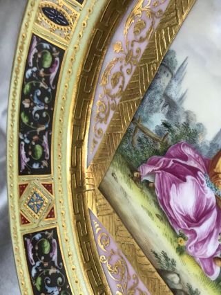 Antique Royal Vienna Porcelain Plate,  9”,  Romantic Scene,  Gold Detailing 5