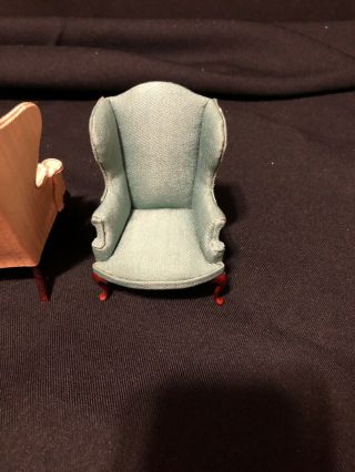 Two Miniature Doll House Wing Back Chairs 6