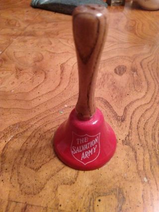 Salvation Army 4 " Ringer Kettle Bell Wood Handle Red Metal Bell Vintage