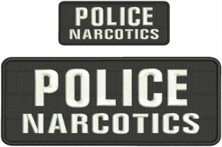 " Police Narcotics " Embroidery Patch 4x10 And 2x5 Inches Hook White Letters