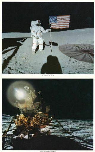Set Of 2 Vintage Nasa 8x10 Photos Of Apollo 14 Eva / Apollo 14 On Moon