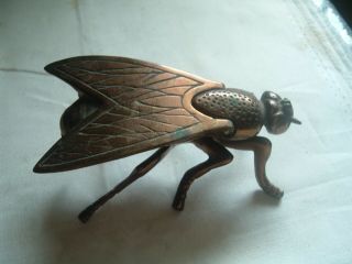 Vintage Old One Detailed Art Deco Brass Flying Insect Ashtray Or Trinket Box