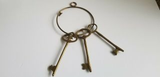 Vintage Brass Skeleton Large Key Set Of 3 Keys W/ Hanging Ring Decorative