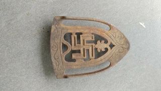Antique Vtg Good Luck Swastika Symbol Footed Trivet Sad Iron Holder Cast Iron