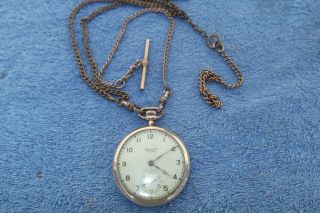 Vintage Ingersoll Reliance 7 Jewel Pocket Watch With Chain
