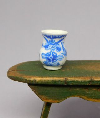 Vintage Jean Tag Blue White Porcelain Kingfisher Vase Dollhouse Miniature 1:12