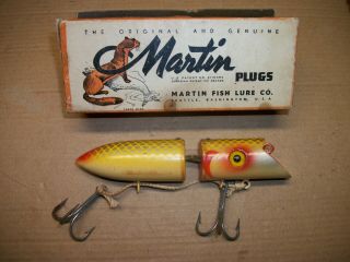 Vintage Martin Jointed Salmon Plug Fishing Lure Yellow Silver Scale Nos