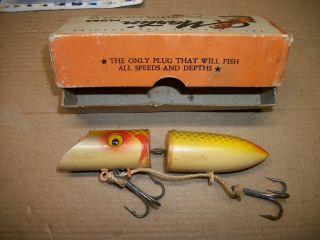 Vintage Martin Jointed Salmon Plug Fishing Lure Yellow Silver Scale NOS 2
