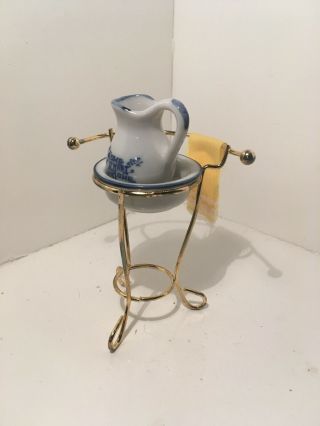 Dollhouse Miniatures Vintage Brass Basin Stand & Accessories 8