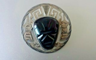 Vintage Antique Sterling Silver Brooch/pin Signed Mexico Onyx Stone