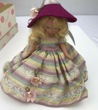 Vintage Nancy Ann Bisque Storybook Doll Jointed Slim Wobble Head Blonde Hat Box