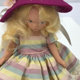 Vintage Nancy Ann Bisque Storybook Doll Jointed Slim Wobble Head Blonde Hat Box 3