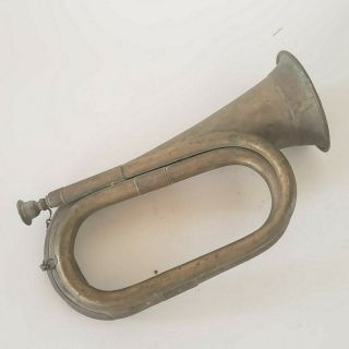 Antique 11” X 8.  5 " X 6 " Copper & Brass Bugle In Old Finish Outstanding