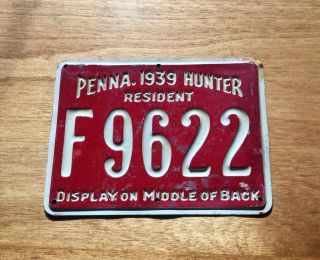 Antique 1939 Metal Pa Pennsylvania Resident Hunting License